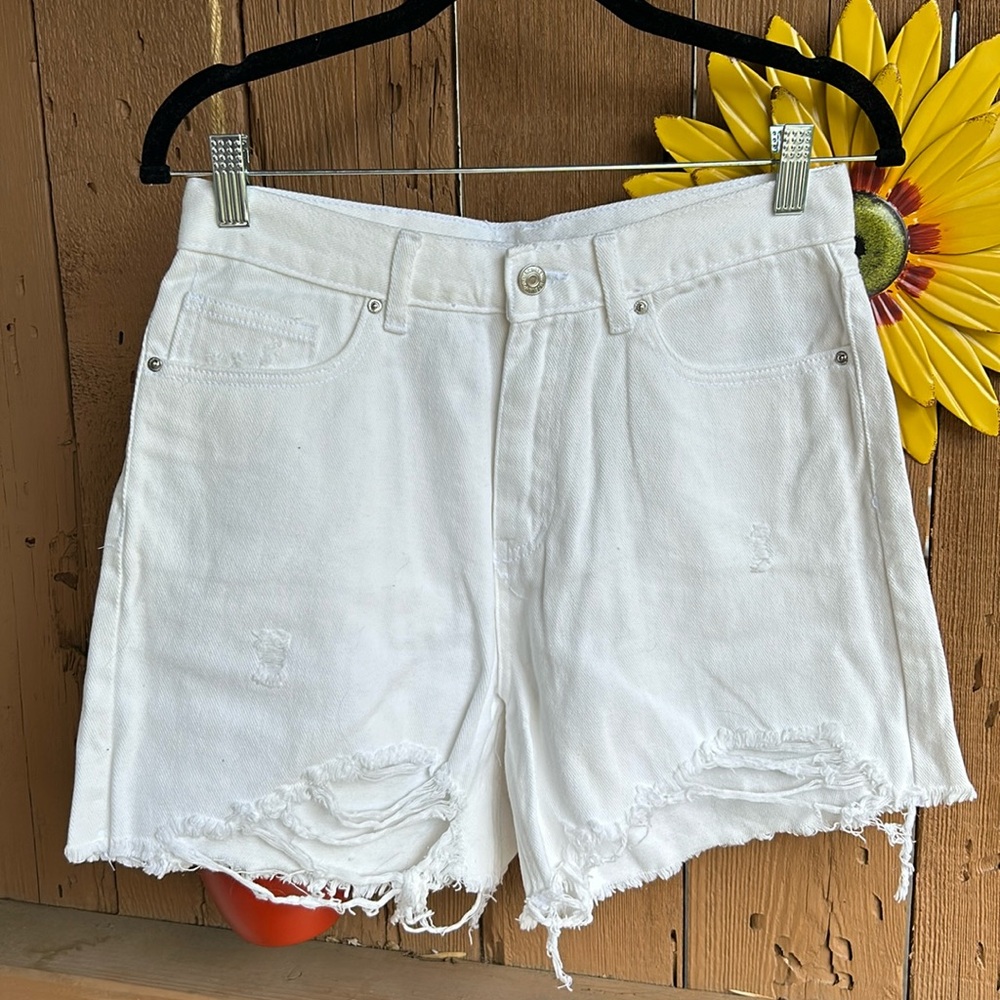 White Distressed Mom Shorts